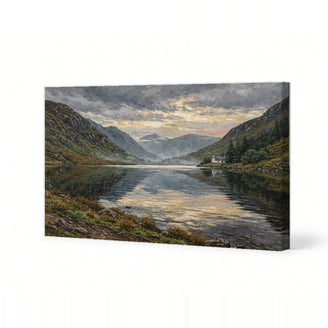 Mountain Landscape Canvas Art Print Art Wall Art Wooden Frame - Serene River Reflection with Rustic Cabin and Majestic Peaks Modern Abstract Home Decor Framed Canvas Painting Ready to Hang Artwork Living Room Bedroom Office Wall Decor