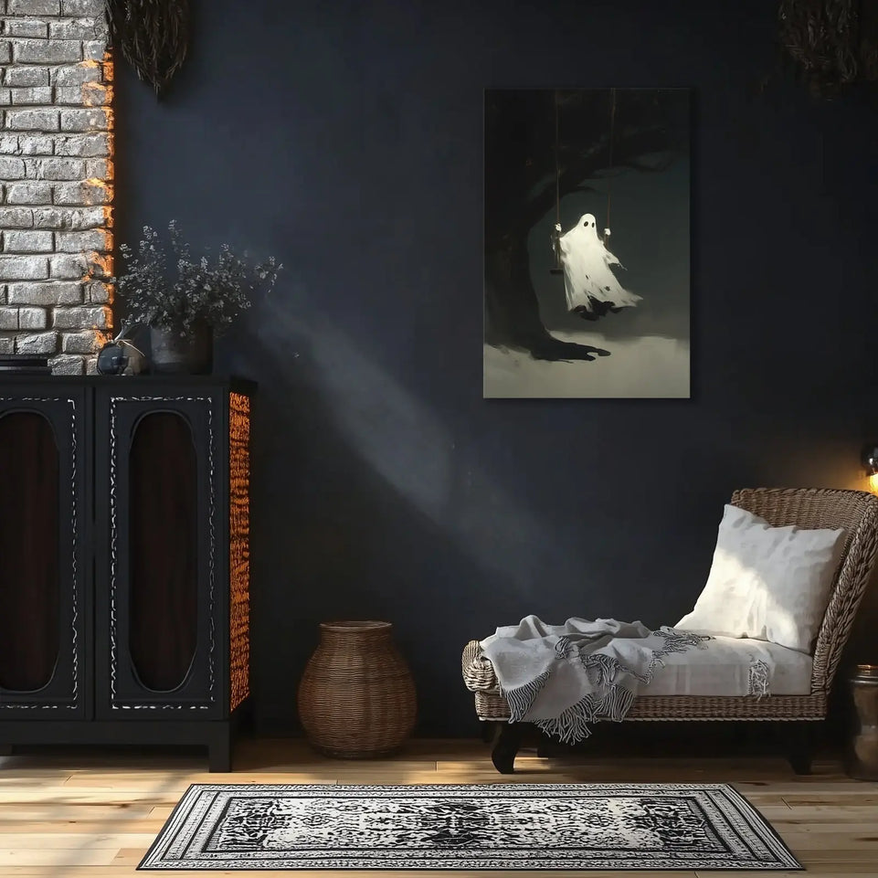 Ghostly Swing Canvas Print - Minimalist Halloween Wall Art for Spooky Home Decor June Wall Art
