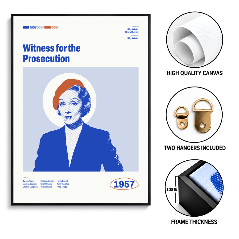 Witness for the Prosecution Canvas Print, 1957 Movie Poster Art, Classic Wall Decor, Unique Gift for Movie Enthusiasts